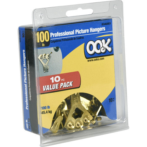 OOK Professional Picture Hangers Brass 100lb 10 Pack
