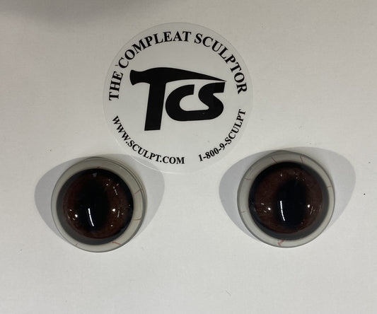 Vintage Glass Eyes Brown - White Rim 1.25"x1/2" (Pair)