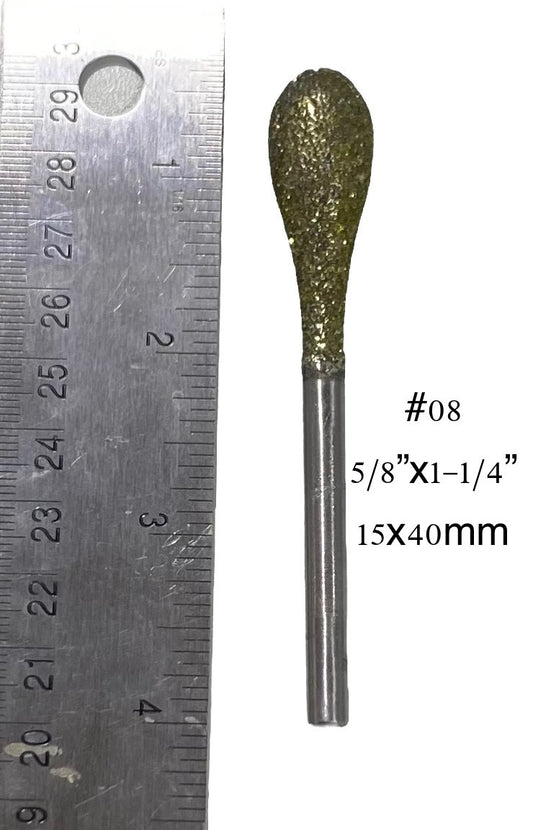Diamond Burr #08 Teardrop 5/8x1-1/2" (15x40mm) 1/4" Shaft