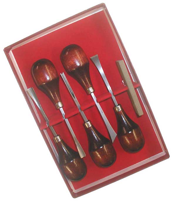 Wood Carving Set 5 W/Stone